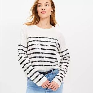 LOFT Sequin Striped Sweater - White and Black